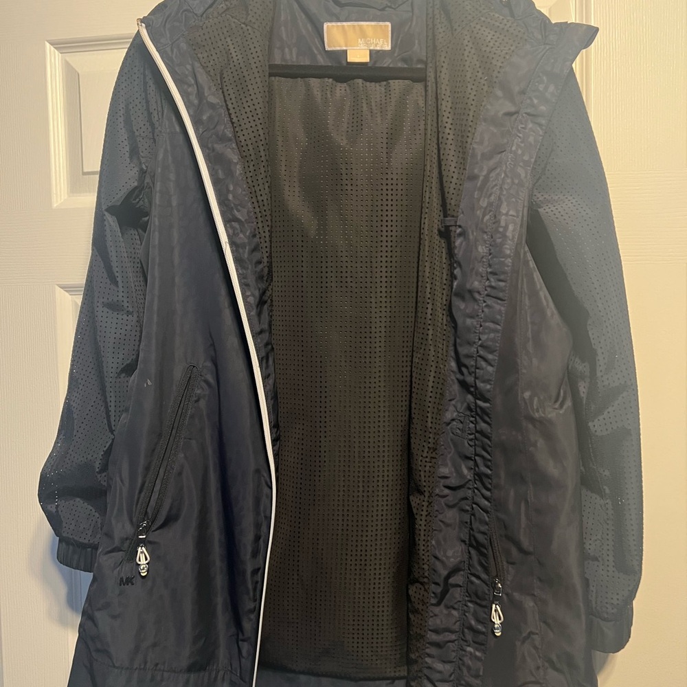 Michael Kors Blue Hooded Raincoat Water-Resistant